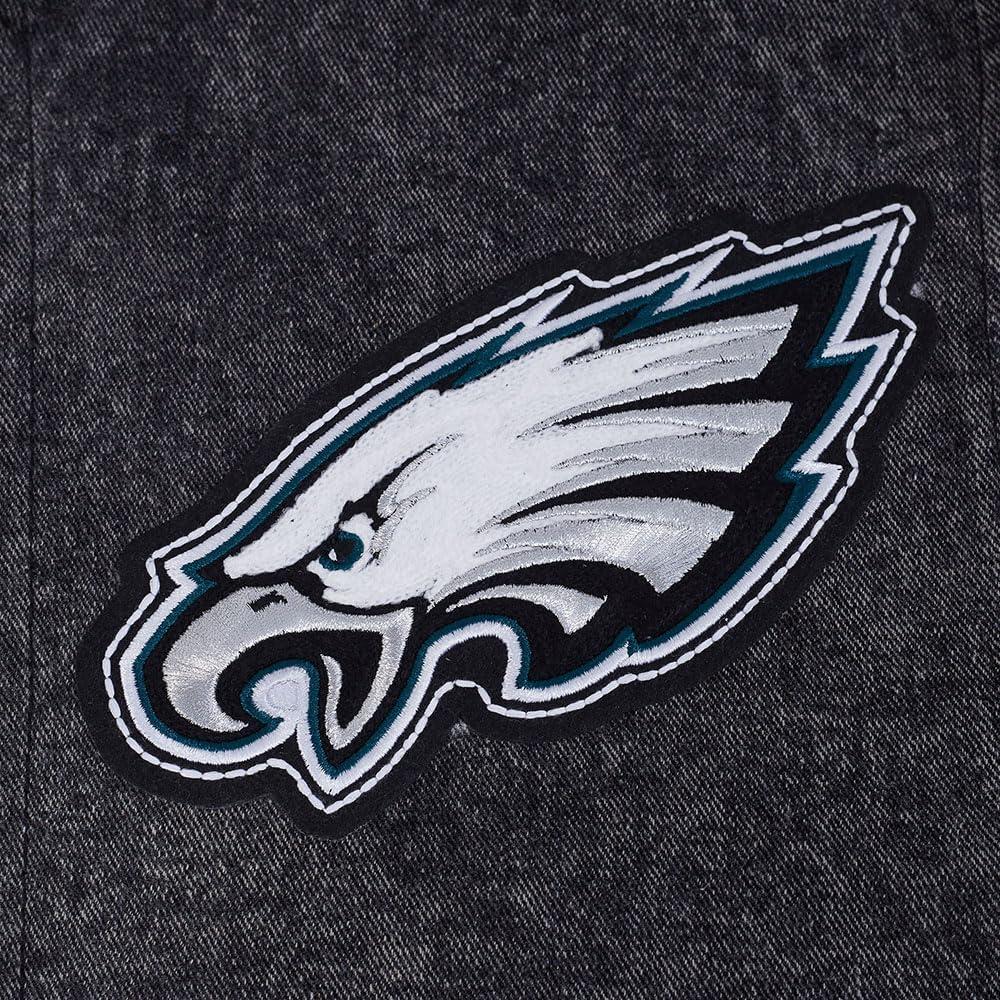 image:imagePro Standard Mens NFL Rebel Athletics Denim JacketWashed BlackEggshell
