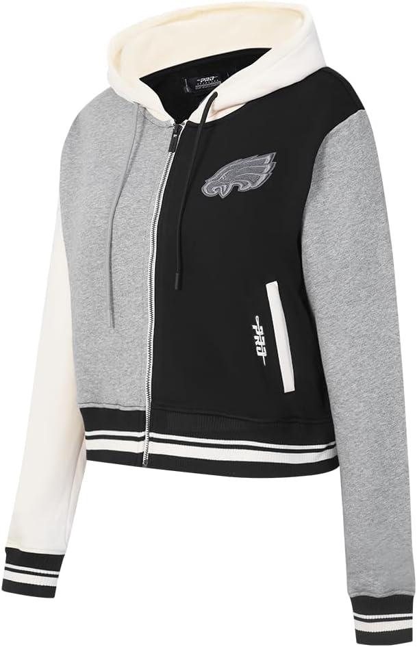 image:imagePro Standard Womens NFL Reverse French Terry Fleece Cropped Full Zip HoodieBlackGrayEggshell