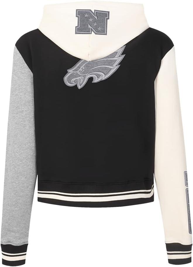 image:imagePro Standard Womens NFL Reverse French Terry Fleece Cropped Full Zip HoodieBlackGrayEggshell