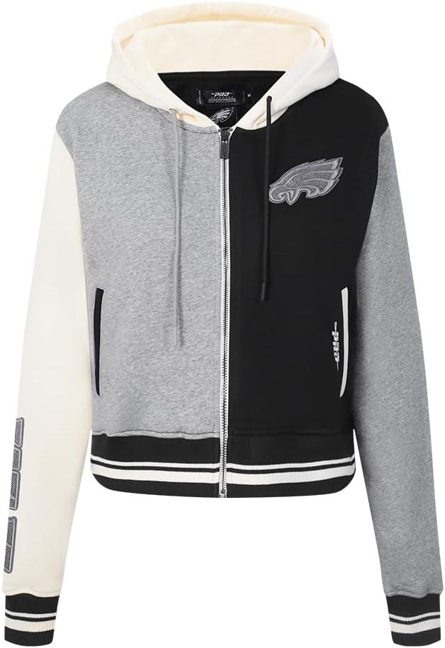 image:imagePro Standard Womens NFL Reverse French Terry Fleece Cropped Full Zip HoodieBlackGrayEggshell