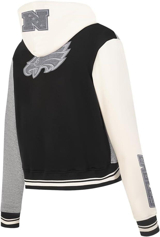 image:imagePro Standard Womens NFL Reverse French Terry Fleece Cropped Full Zip HoodieBlackGrayEggshell