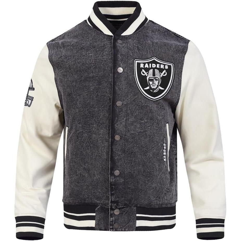 image:imagePro Standard Mens NFL Rebel Athletics Denim JacketWashed BlackEggshell