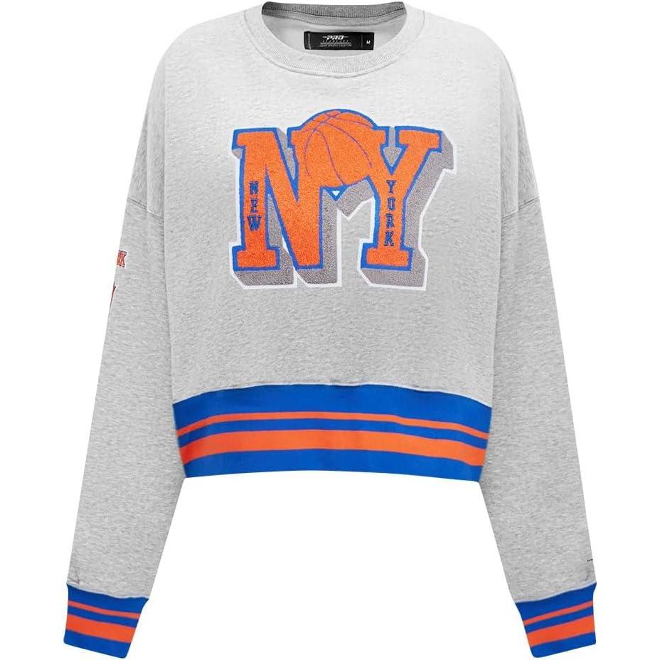 image:imagePro Standard NBA womens Womens Nba Mash Up Brushed Back French Terry Crewneck SweatshirtHeather GreyRoyalOrange