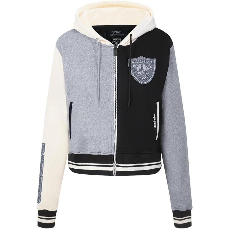 image:imagePro Standard Womens NFL Reverse French Terry Fleece Cropped Full Zip HoodieBlackGrayEggshell