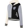 Pro Standard Womens NFL Reverse French Terry Fleece Cropped Full Zip Hoodie(Black/Gray/Eggshell)