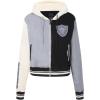Pro Standard Womens NFL Reverse French Terry Fleece Cropped Full Zip Hoodie(Black/Gray/Eggshell)