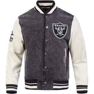 Pro Standard Mens NFL Rebel Athletics Denim Jacket(Washed Black/Eggshell)