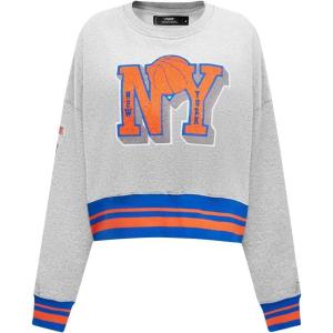 Pro Standard NBA womens Womens Nba Mash Up Brushed Back French Terry Crewneck Sweatshirt(Heather Grey/Royal/Orange)