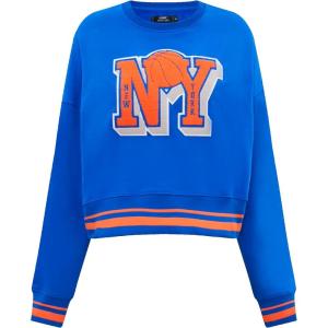 Pro Standard NBA womens Womens Nba Mash Up Brushed Back French Terry Crewneck Sweatshirt(Royal/Orange/Royal)