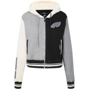 Pro Standard Womens NFL Reverse French Terry Fleece Cropped Full Zip Hoodie(Black)