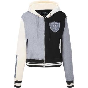 Pro Standard Womens NFL Reverse French Terry Fleece Cropped Full Zip Hoodie(Black/Gray/Eggshell)
