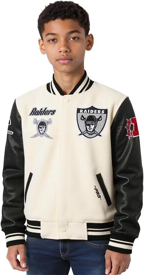 image:imagePro Standard Little Boys NFL Retro Classics Varsity JacketEggshell Black