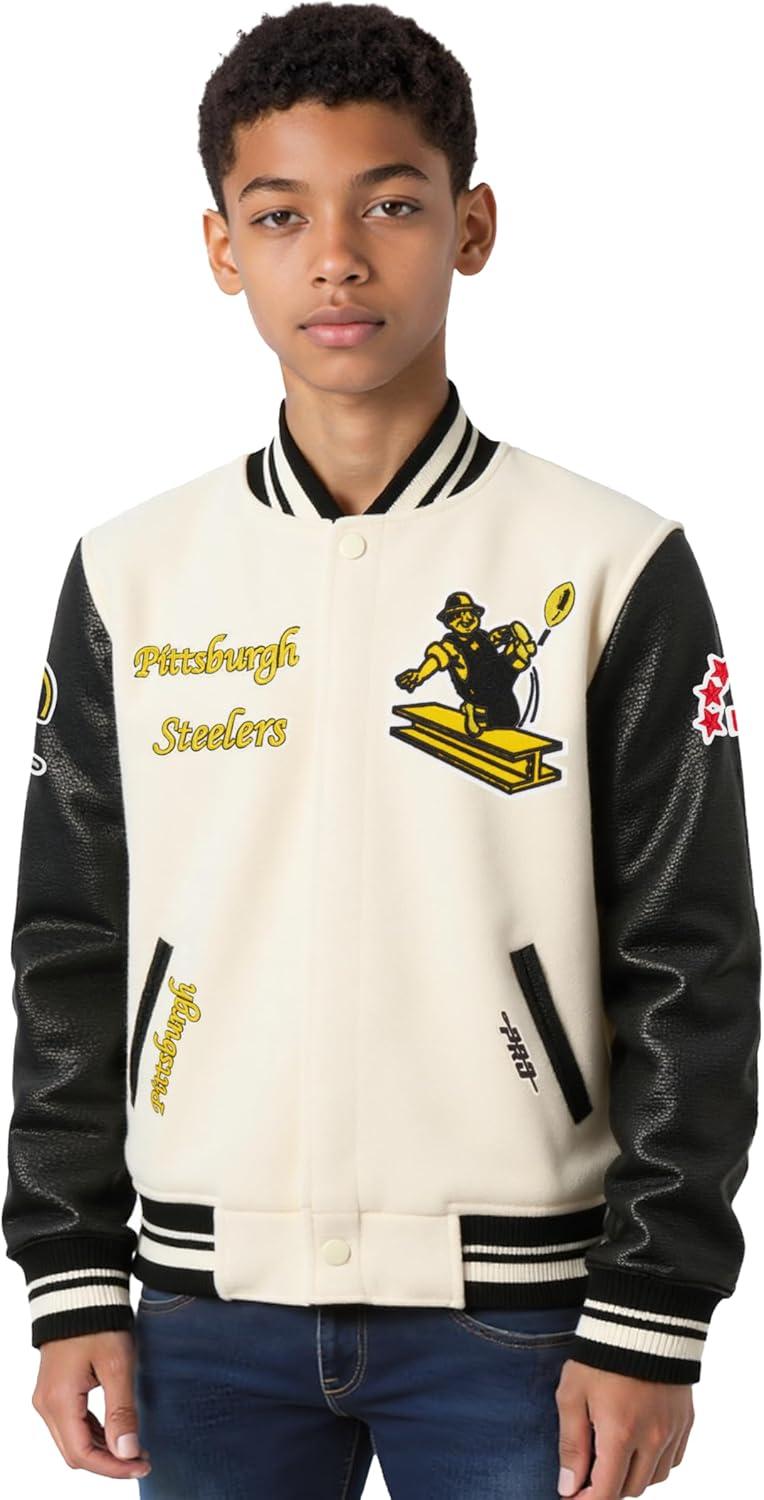 image:imagePro Standard Little Boys NFL Retro Classics Varsity JacketEggshell Black