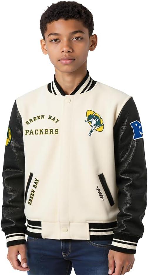 image:imagePro Standard Little Boys NFL Retro Classics Varsity JacketEggshell Black