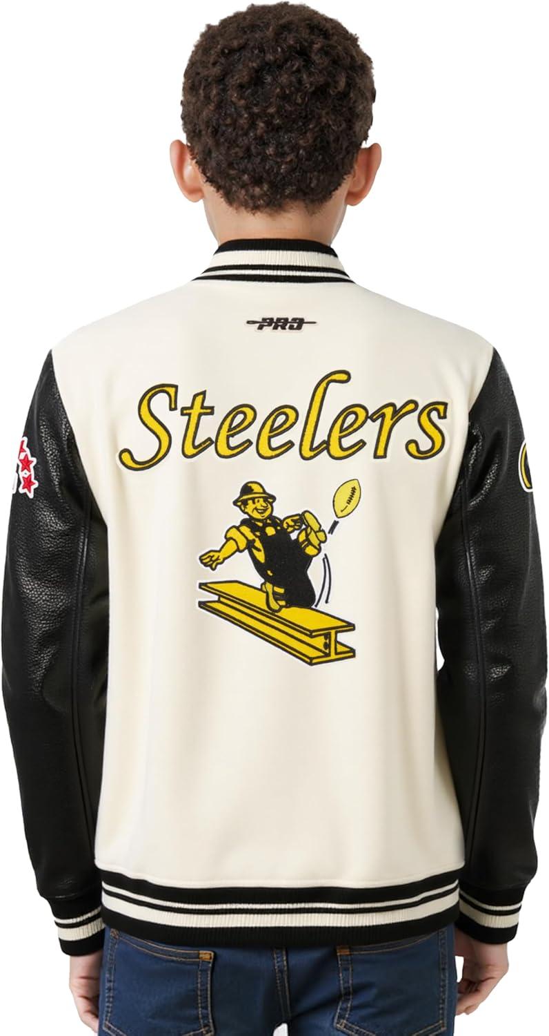 image:imagePro Standard Little Boys NFL Retro Classics Varsity JacketEggshell Black