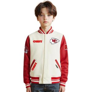 Pro Standard Little Boys NFL Retro Classics Varsity Jacket(Eggshell/ Red)
