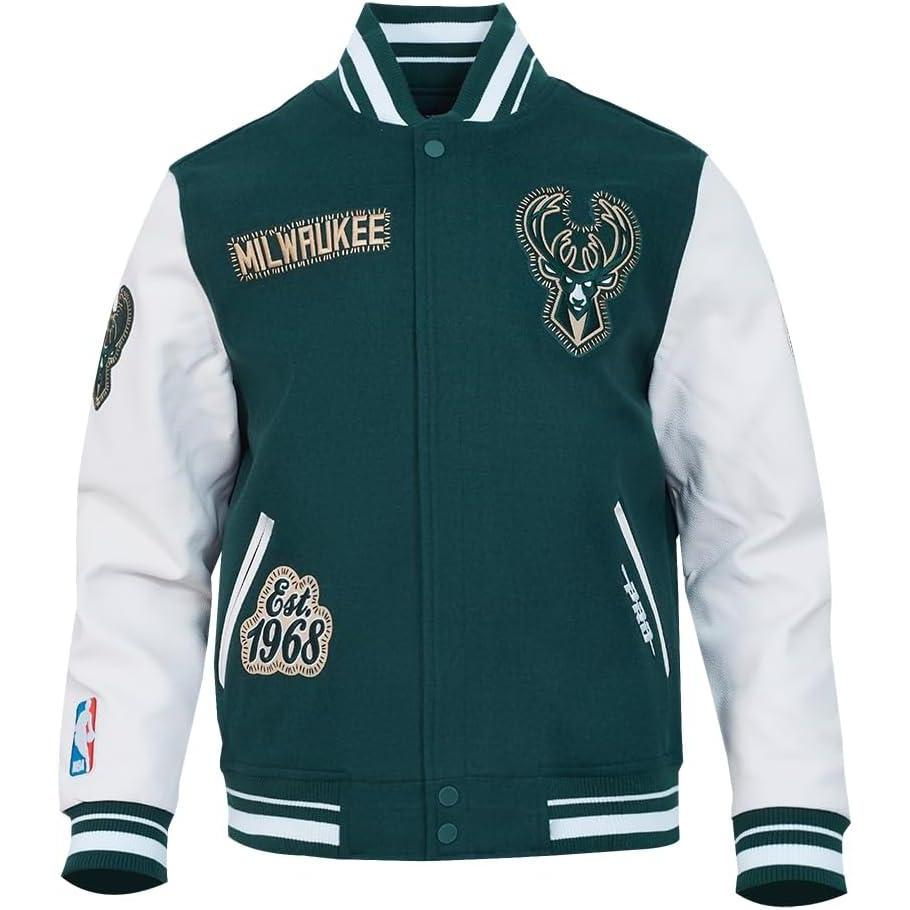 image:imagePro Standard Mens NBA Diy Pick Stitch Varsity JacketForest GreenWhite