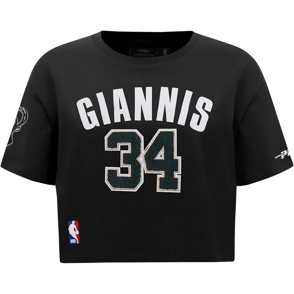 image:imagePro Standard NBA Womens Womens NBA Milwaukee Bucks Classic Player Cotton Short Sleeve Boxy TeeBlack