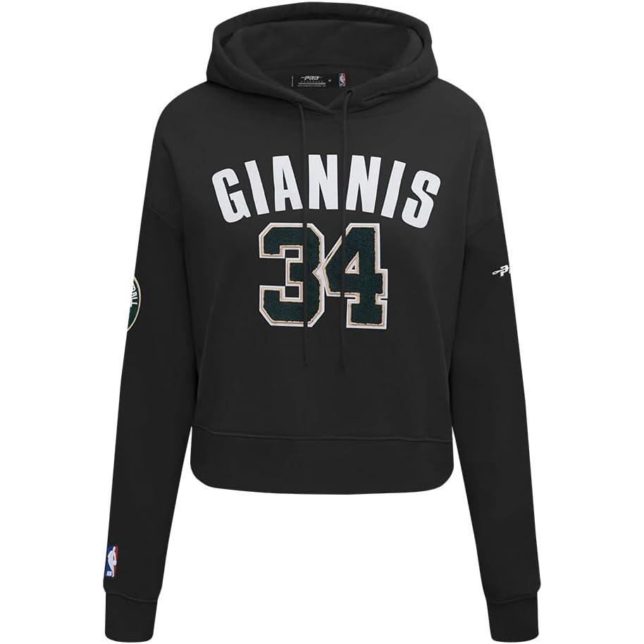 image:imagePro Standard NBA womens Womens Nba Milwaukee Bucks Classic Player Brushed Back French Terry Cropped Pullover HoodieBlack