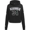 Pro Standard NBA womens Womens Nba Milwaukee Bucks Classic Player Brushed Back French Terry Cropped Pullover Hoodie(Black)
