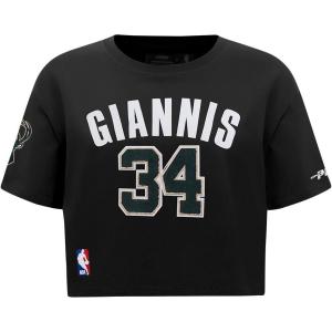 Pro Standard NBA Womens Womens NBA Milwaukee Bucks Classic Player Cotton Short Sleeve Boxy Tee(Black)