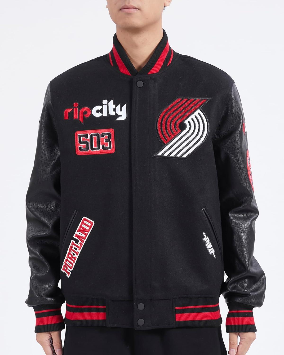 image:imagePro Standard Mens NBA Area Code Wool Varsity JacketBlackRedBlack