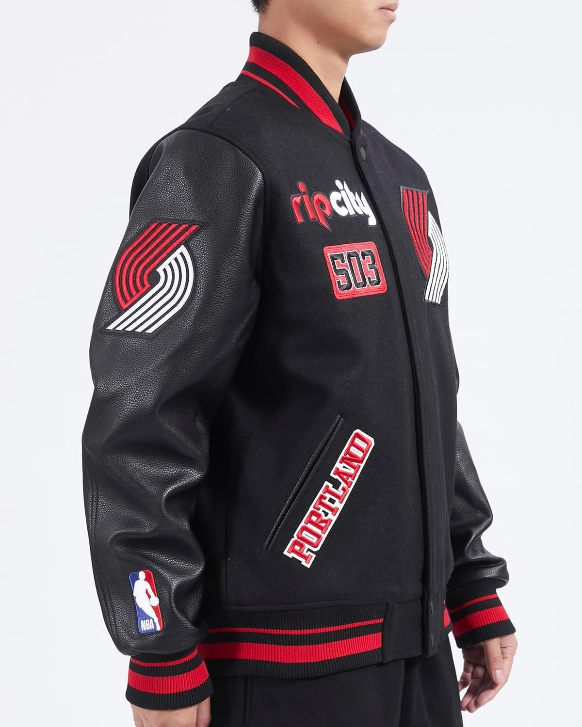 image:imagePro Standard Mens NBA Area Code Wool Varsity JacketBlackRedBlack
