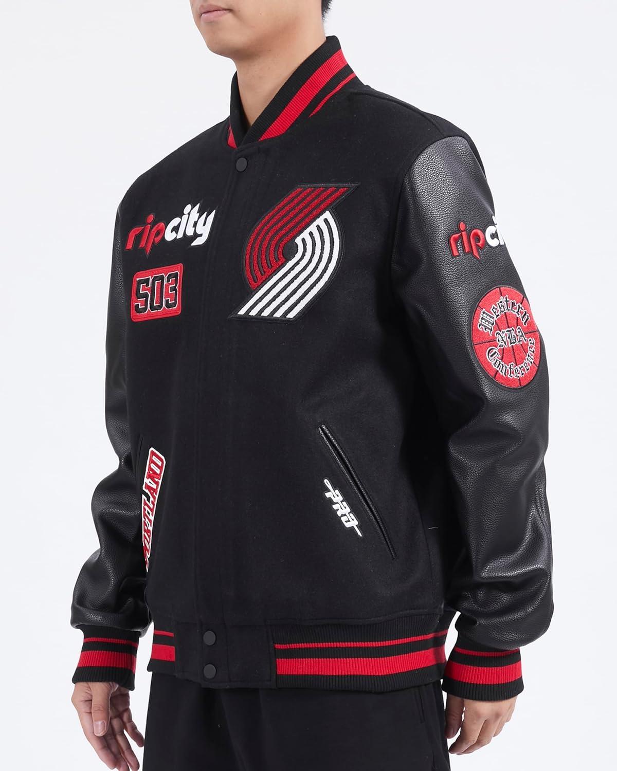 image:imagePro Standard Mens NBA Area Code Wool Varsity JacketBlackRedBlack