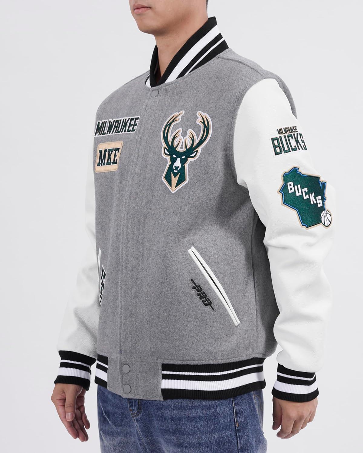 image:imagePro Standard Mens NBA Area Code Wool Varsity JacketHeather GreyWhiteBlack