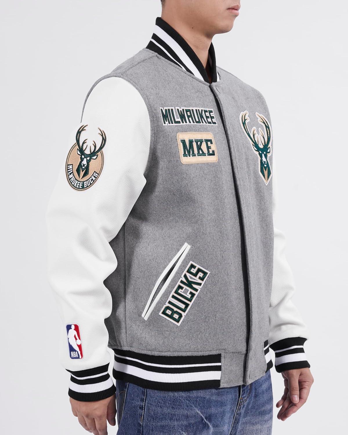 image:imagePro Standard Mens NBA Area Code Wool Varsity JacketHeather GreyWhiteBlack