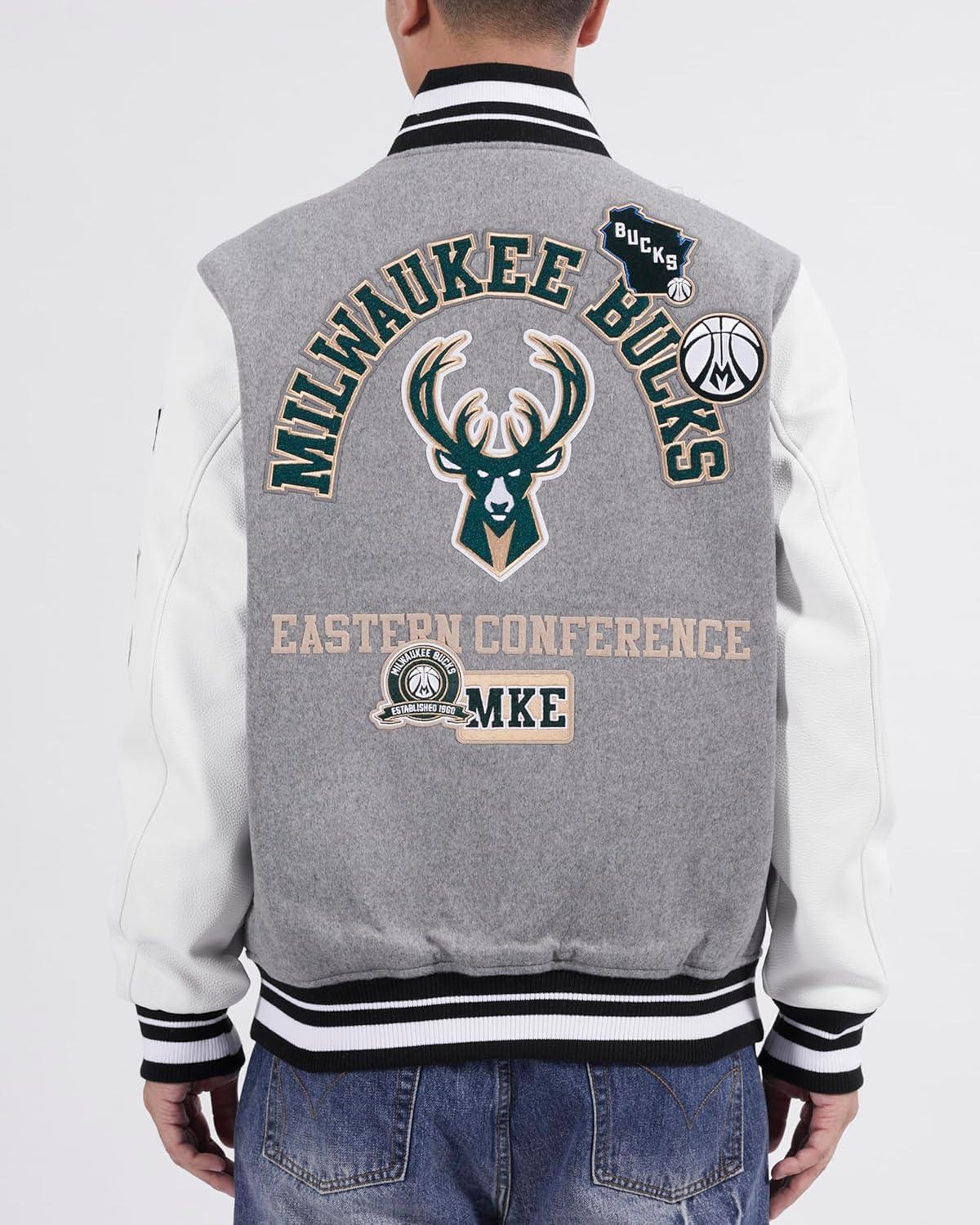 image:imagePro Standard Mens NBA Area Code Wool Varsity JacketHeather GreyWhiteBlack