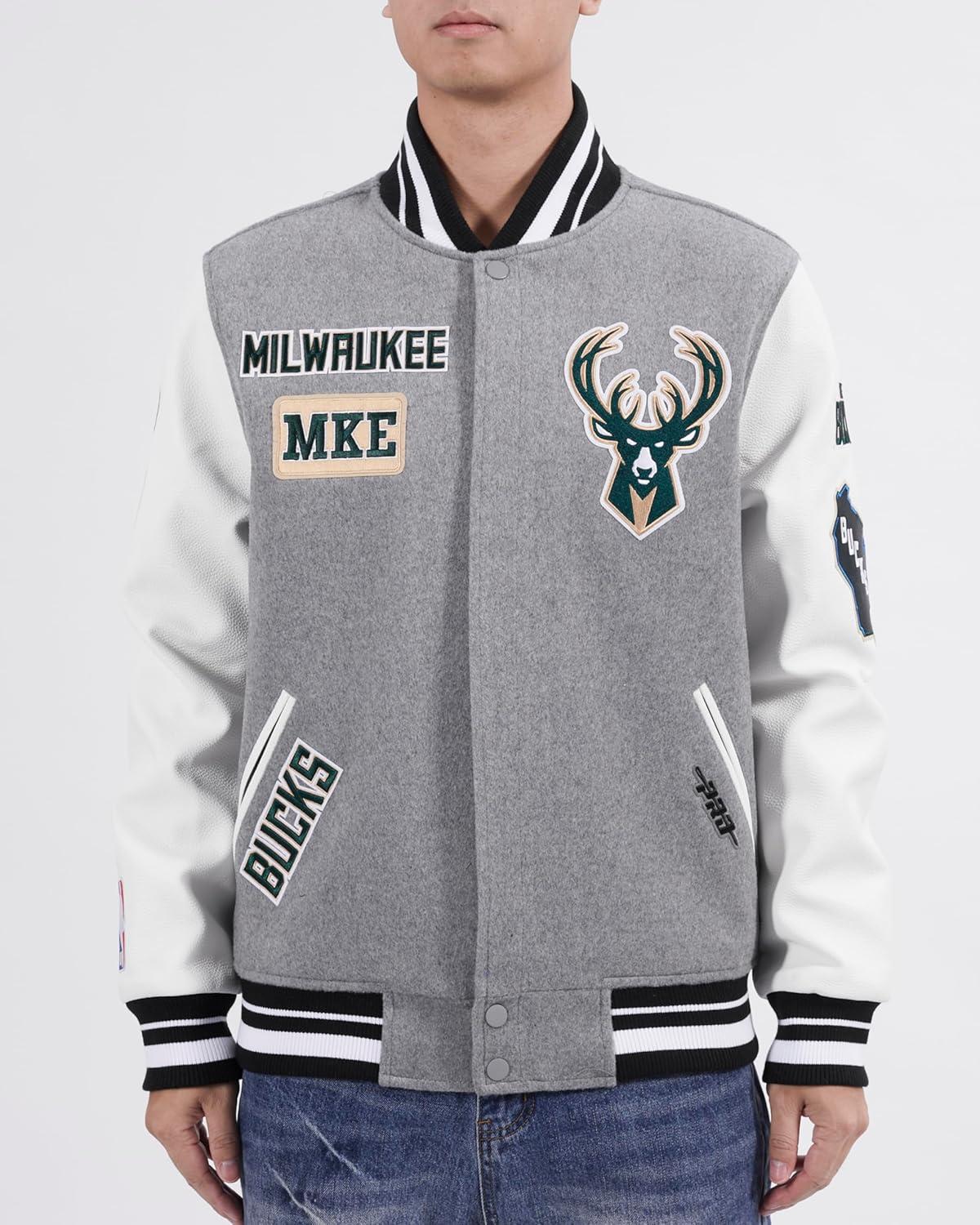 image:imagePro Standard Mens NBA Area Code Wool Varsity JacketHeather GreyWhiteBlack