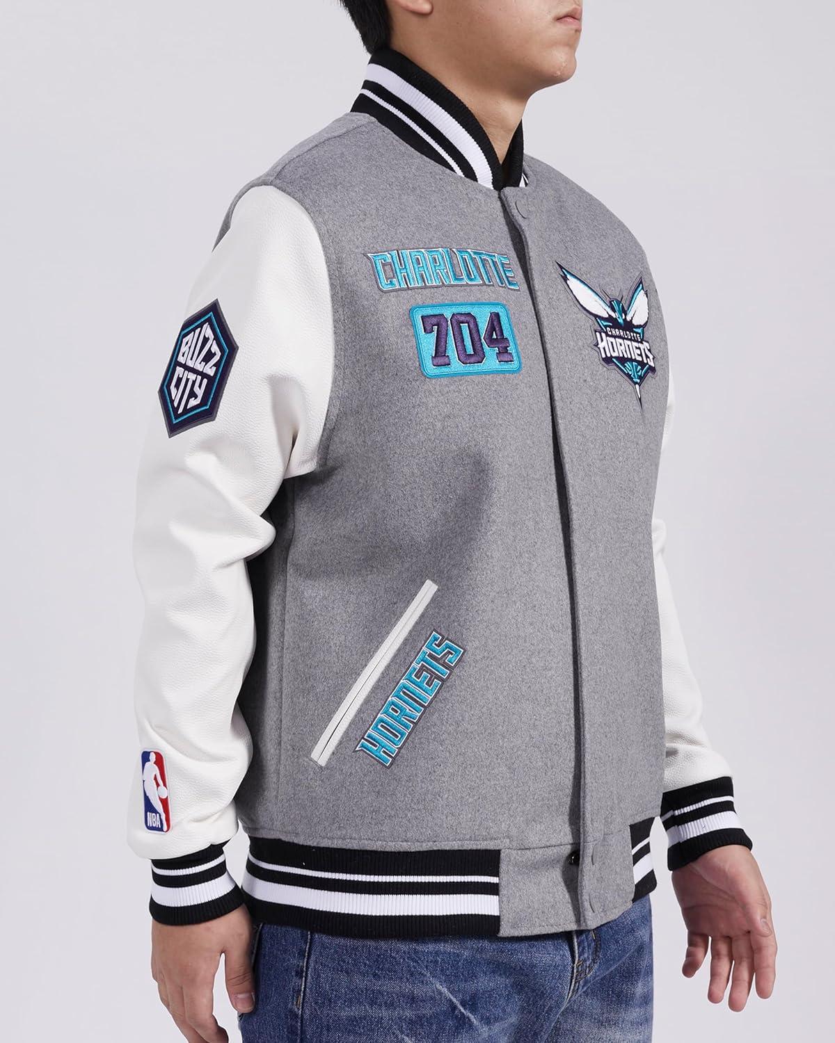 image:imagePro Standard Mens NBA Area Code Wool Varsity JacketHeather GreyWhiteBlack