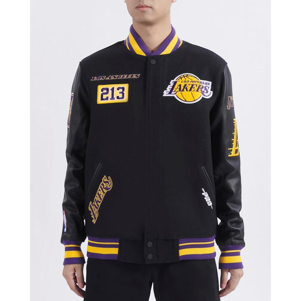 image:imagePro Standard Mens NBA Area Code Wool Varsity JacketBlackPurple