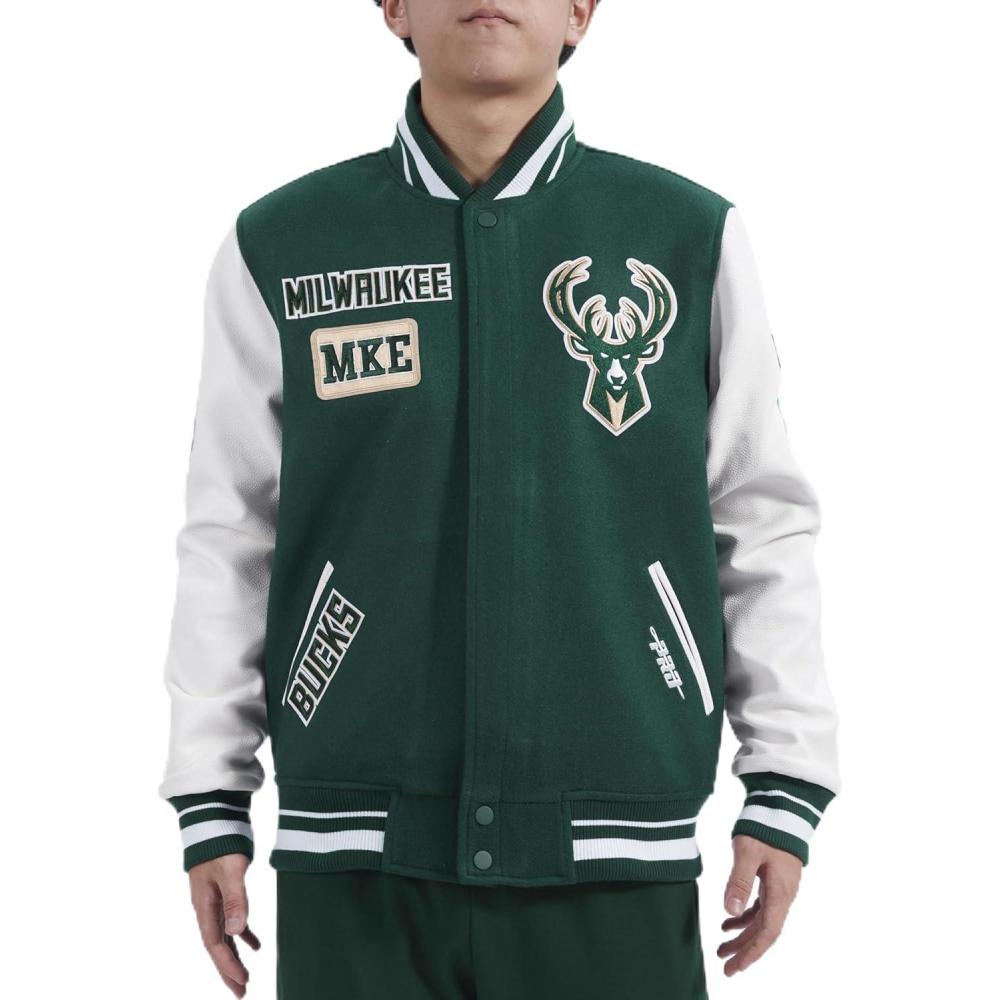 image:imagePro Standard Mens NBA Area Code Wool Varsity JacketForest GreenWhite