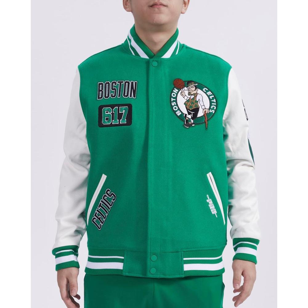 image:imagePro Standard Mens NBA Area Code Wool Varsity JacketKelly Green White
