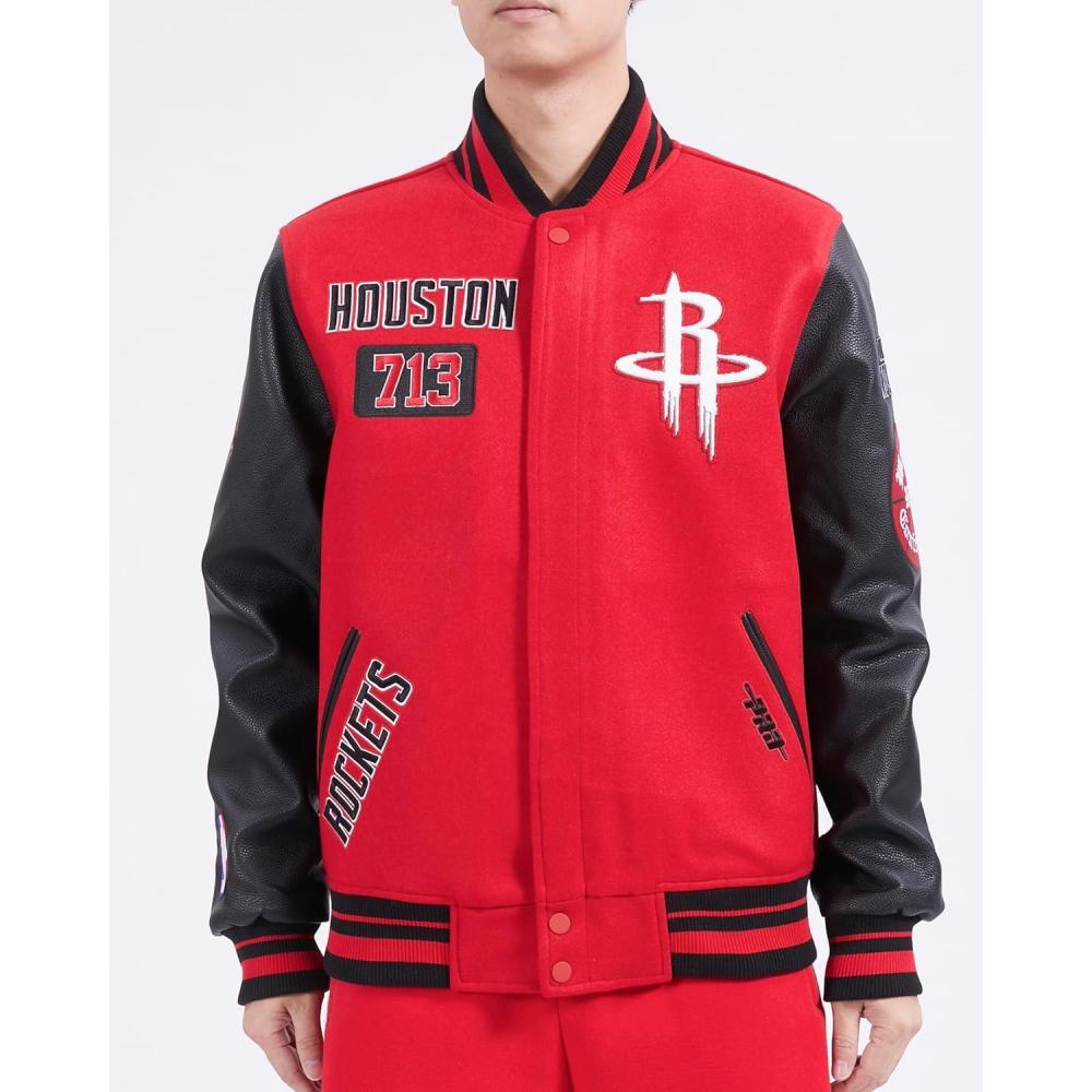 image:imagePro Standard Mens NBA Area Code Wool Varsity JacketRedBlack