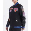 Pro Standard Mens NBA Area Code Wool Varsity Jacket(Black/Royal Blue/Black)
