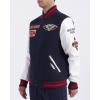 Pro Standard Mens NBA Area Code Wool Varsity Jacket(Midnight Navy/Red/Midnight Navy)