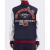 Pro Standard Mens NBA Area Code Wool Varsity Jacket(Midnight Navy/Red/Midnight Navy)