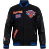 Pro Standard Mens NBA Area Code Wool Varsity Jacket(Black/Royal Blue/Black)