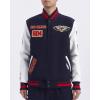 Pro Standard Mens NBA Area Code Wool Varsity Jacket(Midnight Navy/Red/Midnight Navy)