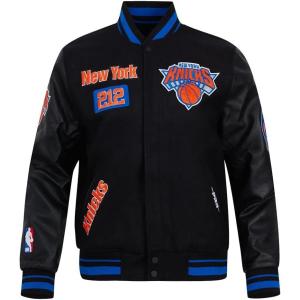 Pro Standard Mens NBA Area Code Wool Varsity Jacket(Black/Royal Blue/Black)
