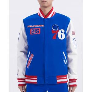 Pro Standard Mens NBA Area Code Wool Varsity Jacket(Royal Blue/Red)