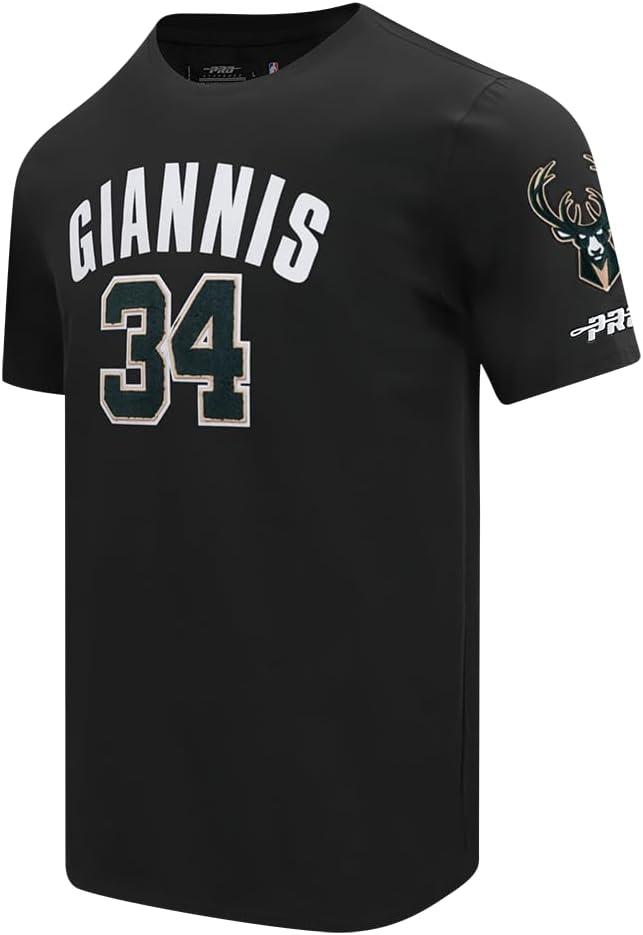 image:imagePro Standard NBA Mens Mens NBA Milwaukee Bucks Classic Player Cotton Short Sleeve TeeBlack