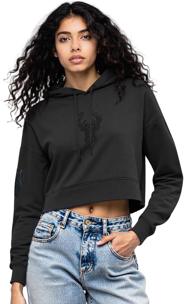 image:imagePro Standard NBA womens Womens Nba Classic Triple Black Brushed Back French Terry Cropped Pullover HoodieTriple Black