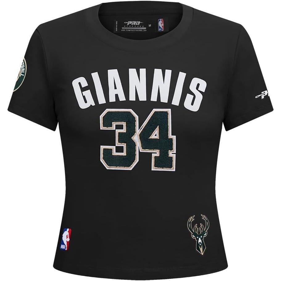 image:imagePro Standard NBA Womens Womens NBA Milwaukee Bucks Classic Player Cotton Short Sleeve Slim TeeBlack