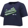 Pro Standard Womens NFL Seattle Seahawks Script Tail Short Sleeve Boxy Tee Midnight Navy