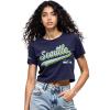 Pro Standard Womens NFL Seattle Seahawks Script Tail Short Sleeve Boxy Tee Midnight Navy