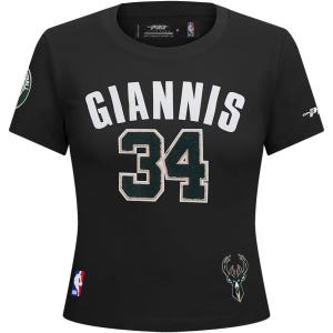 Pro Standard NBA Womens Womens NBA Milwaukee Bucks Classic Player Cotton Short Sleeve Slim Tee(Black)